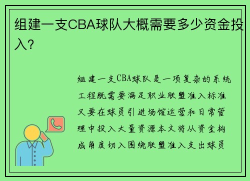 组建一支CBA球队大概需要多少资金投入？