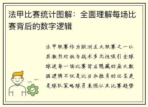 法甲比赛统计图解：全面理解每场比赛背后的数字逻辑